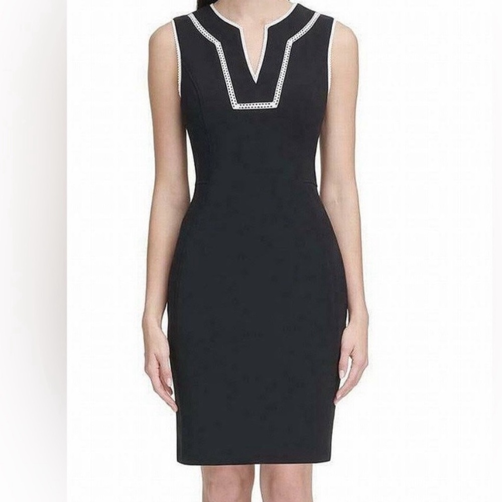 Tommy Hilfiger Black Sheath Dress White Trim Sz 10